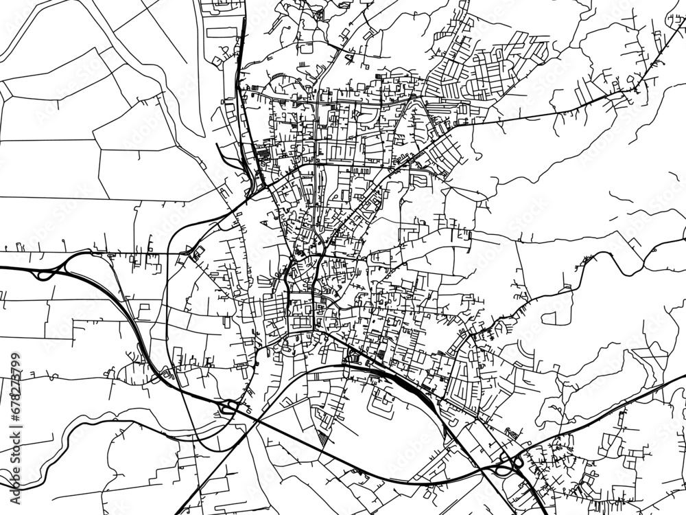 Vector road map of the city of Elblag in Poland with black roads on a white background.