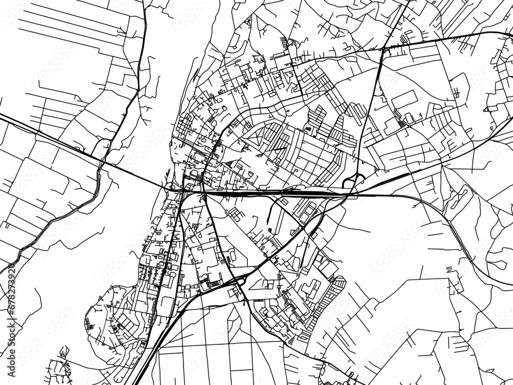 Vector road map of the city of Grudziadz in Poland with black roads on a white background.
