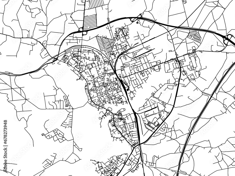 Vector road map of the city of Elk in Poland with black roads on a white background.