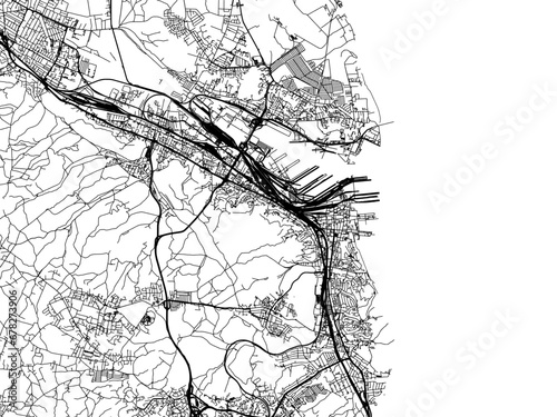 Vector road map of the city of Gdynia in Poland with black roads on a white background.