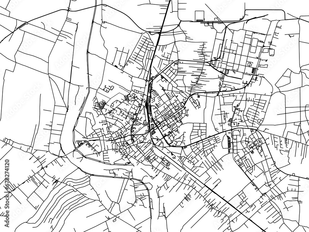 Vector road map of the city of Mielec in Poland with black roads on a white background.