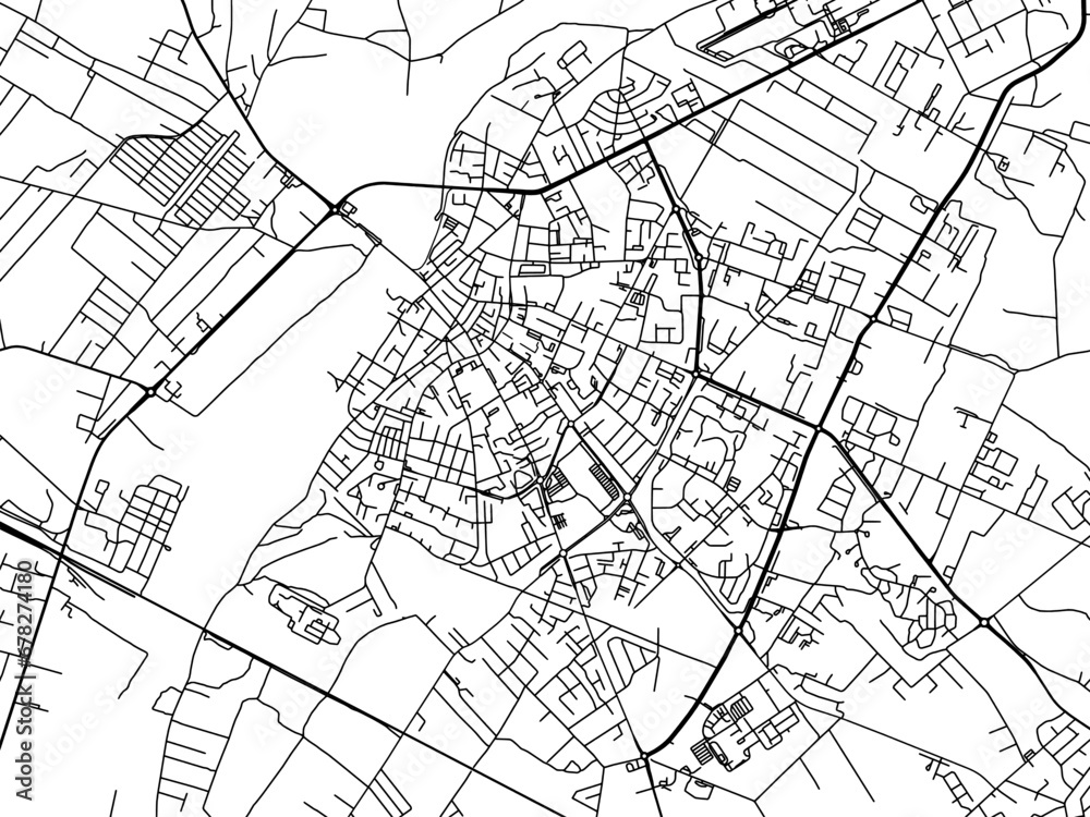 Vector road map of the city of Ostroleka in Poland with black roads on a white background.