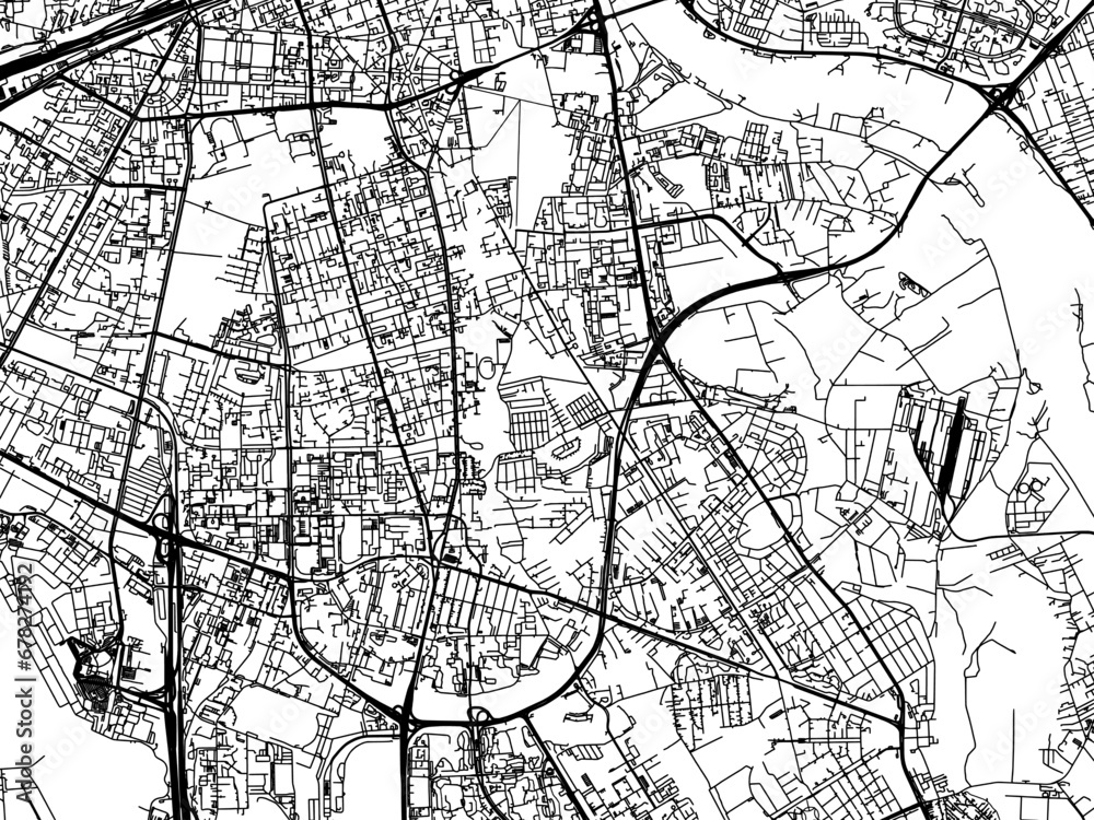 Vector road map of the city of Mokotow in Poland with black roads on a white background.
