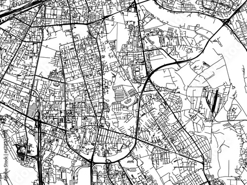 Vector road map of the city of Mokotow in Poland with black roads on a white background.