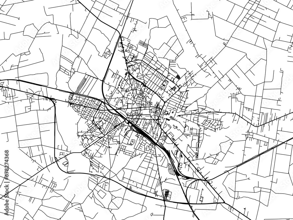 Vector road map of the city of Siedlce in Poland with black roads on a white background.