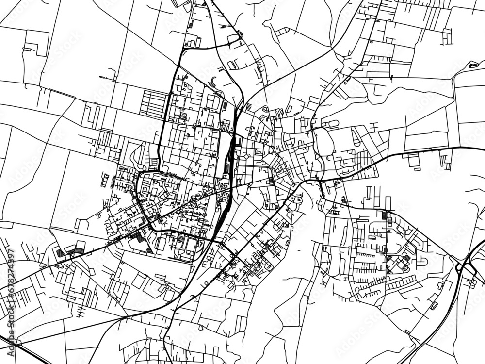 Naklejka premium Vector road map of the city of Slupsk in Poland with black roads on a white background.