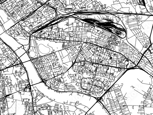 Vector road map of the city of Praga Poludnie in Poland with black roads on a white background.