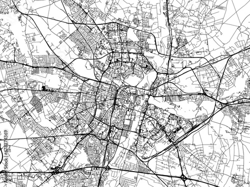 Vector road map of the city of Poznan in Poland with black roads on a white background.