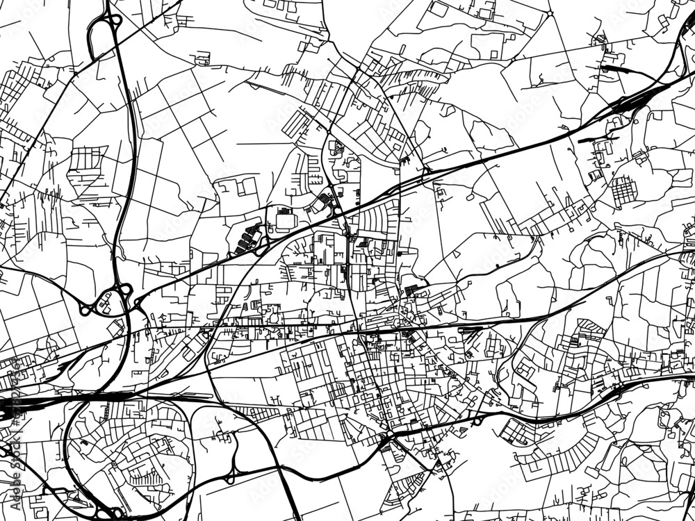 Vector road map of the city of Zabrze in Poland with black roads on a white background.