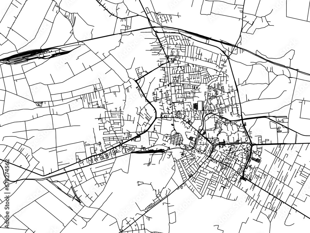 Vector road map of the city of Zamosc in Poland with black roads on a white background.