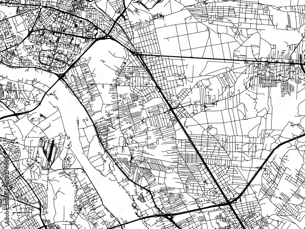 Naklejka premium Vector road map of the city of Wawer in Poland with black roads on a white background.