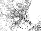 Vector road map of the city of Szczecin in Poland with black roads on a white background.