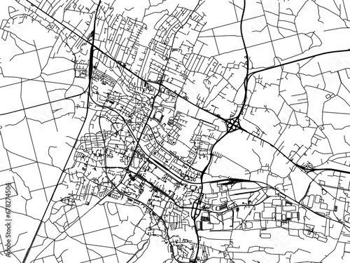 Vector road map of the city of Tychy in Poland with black roads on a white background.