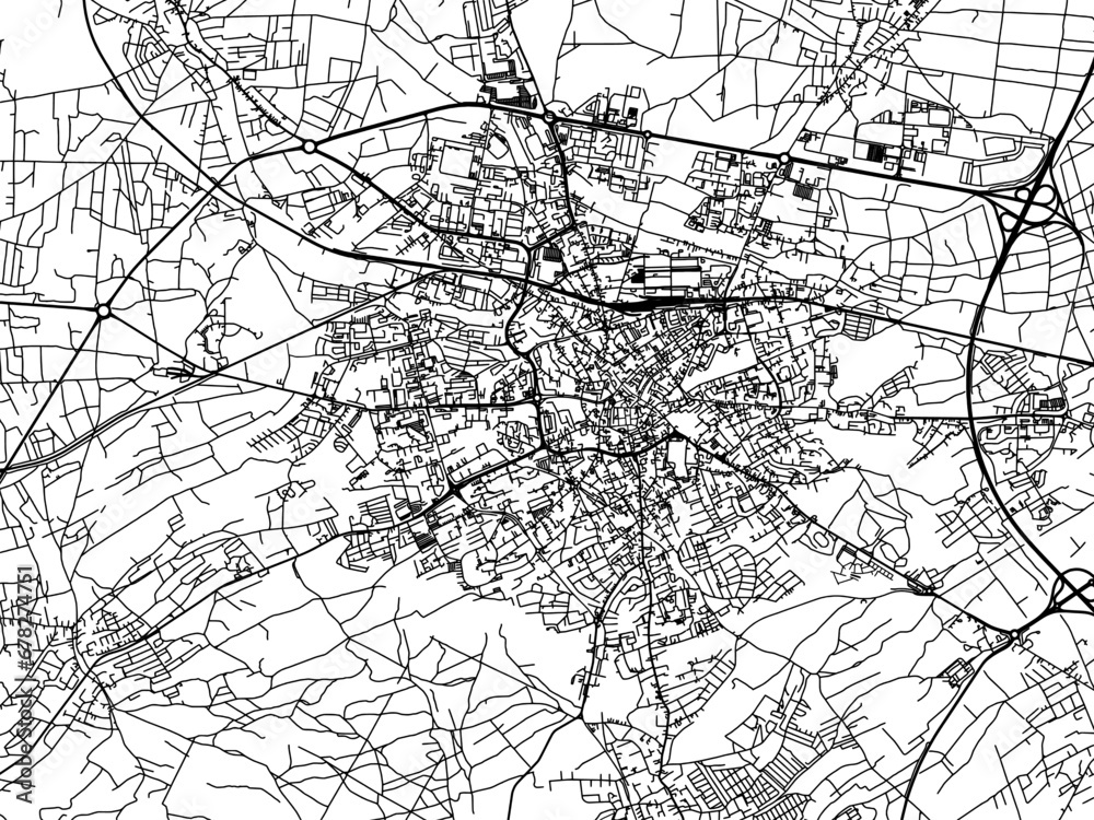 Obraz premium Vector road map of the city of Zielona Gora in Poland with black roads on a white background.