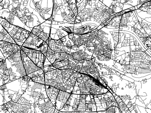 Vector road map of the city of Wroclaw in Poland with black roads on a white background.