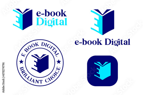 Letter E for E-Book logo icon label stamp design with compatibility for various media. vector illustration