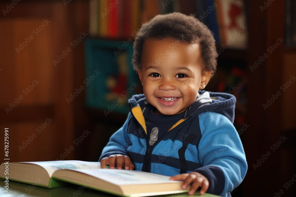 jeune enfant heureux en train de lire un livre, absorbé, captiver par sa découverte de la lecture jeune enfant heureux en train de lire un livre, absorbé, captiver par sa découverte de la lecture