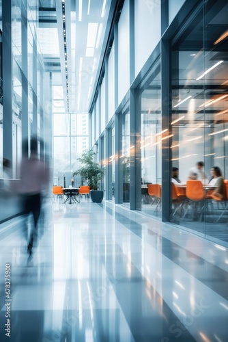 Blurred business people fast movement in office building by Generative AI