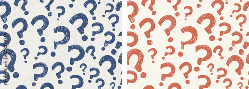 Random sign question marks seamless pattern background. Backdrop interrogation doodle style.Questionnaire wallpaper.Concept of choice or problem or question or doubt or interrogation. Faq photo