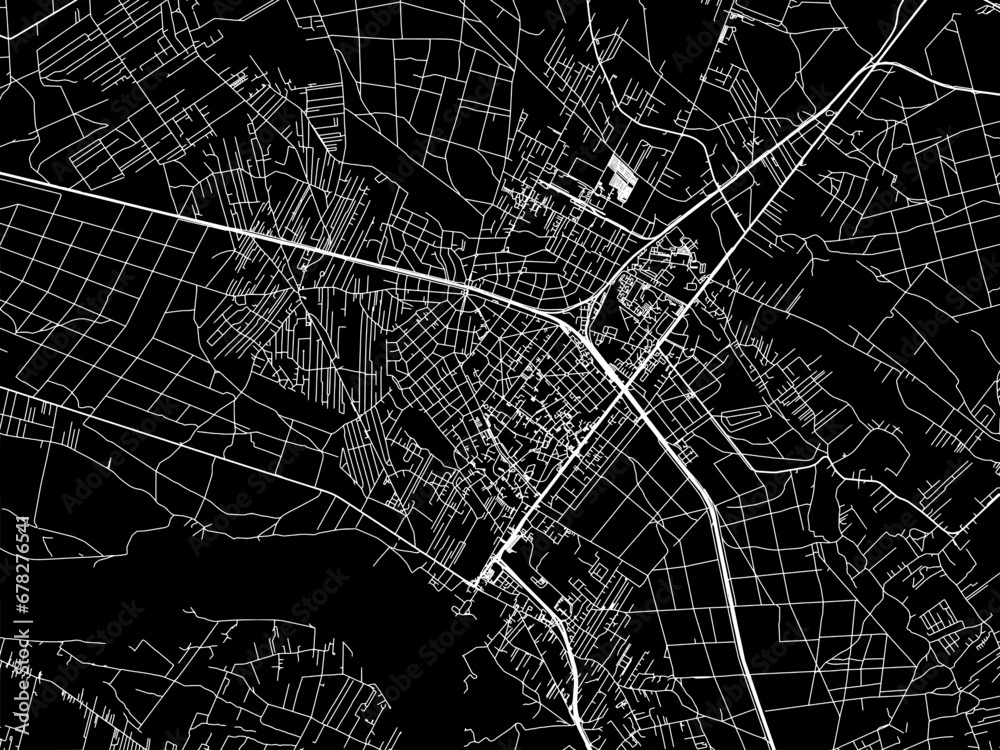Vector road map of the city of Legionowo in Poland with white roads on a black background.