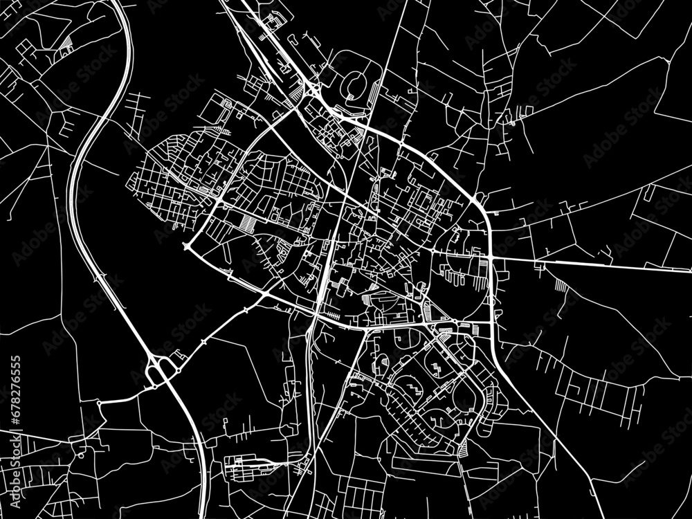 Vector road map of the city of Lubin in Poland with white roads on a black background. Vector road map of the city of Lubin in Poland with white roads on a black background.