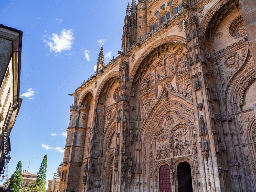 Low angle of the mesmerizing architecture of the monumental city Salamanca in Spain