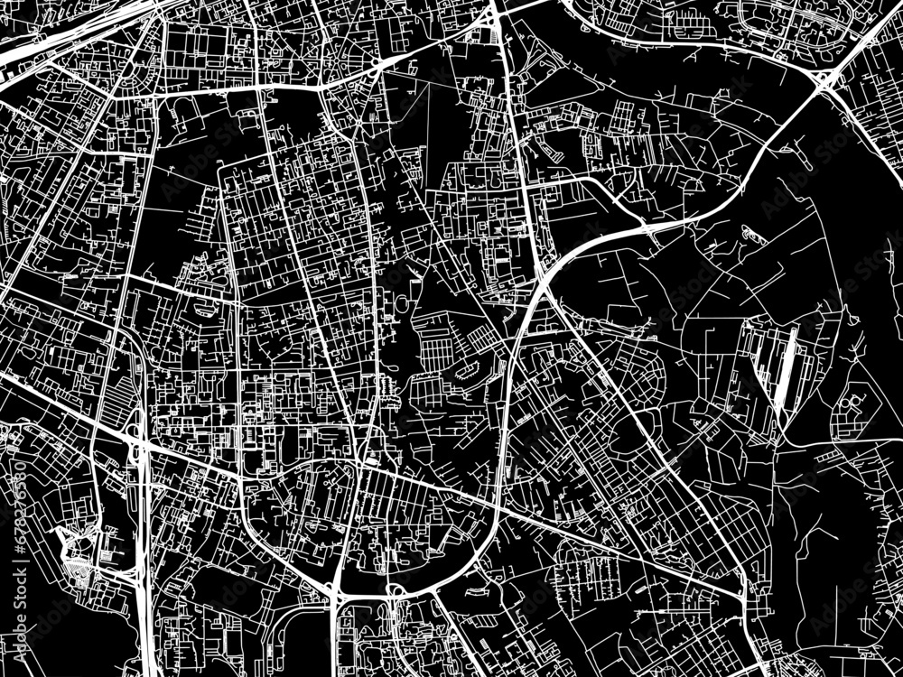 Obraz premium Vector road map of the city of Mokotow in Poland with white roads on a black background.