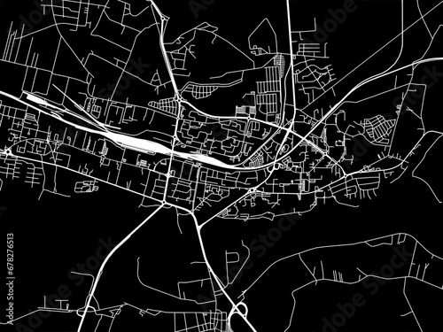 Vector road map of the city of Konin in Poland with white roads on a black background.
