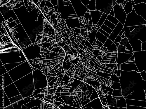 Vector road map of the city of Jaworzno in Poland with white roads on a black background.