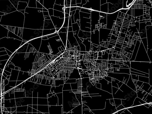Vector road map of the city of Pabianice in Poland with white roads on a black background.