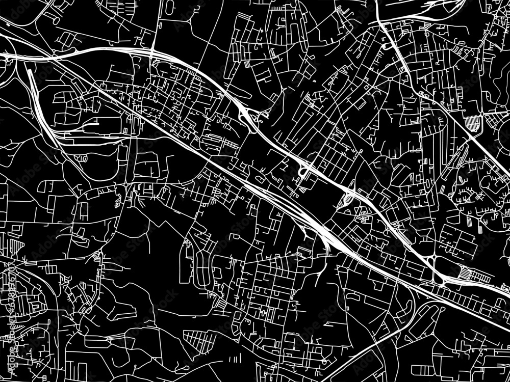 Vector road map of the city of Swietochlowice in Poland with white roads on a black background.