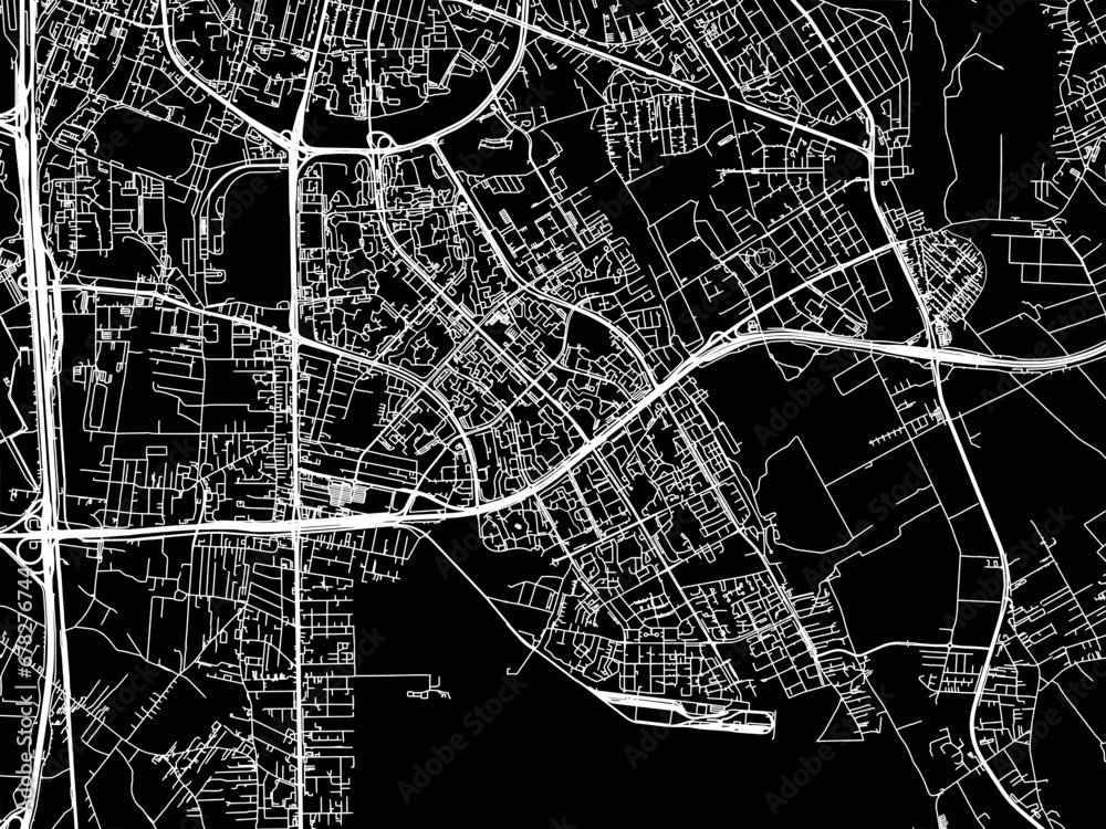 Vector road map of the city of Ursynow in Poland with white roads on a black background.