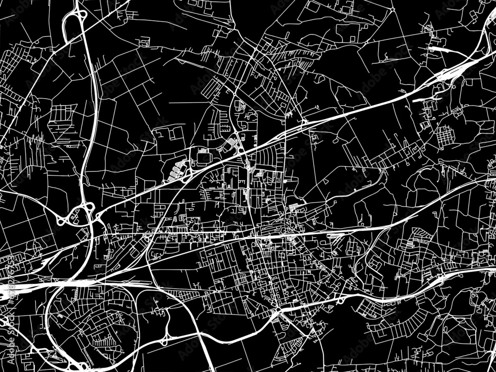 Vector road map of the city of Zabrze in Poland with white roads on a black background. Vector road map of the city of Zabrze in Poland with white roads on a black background.