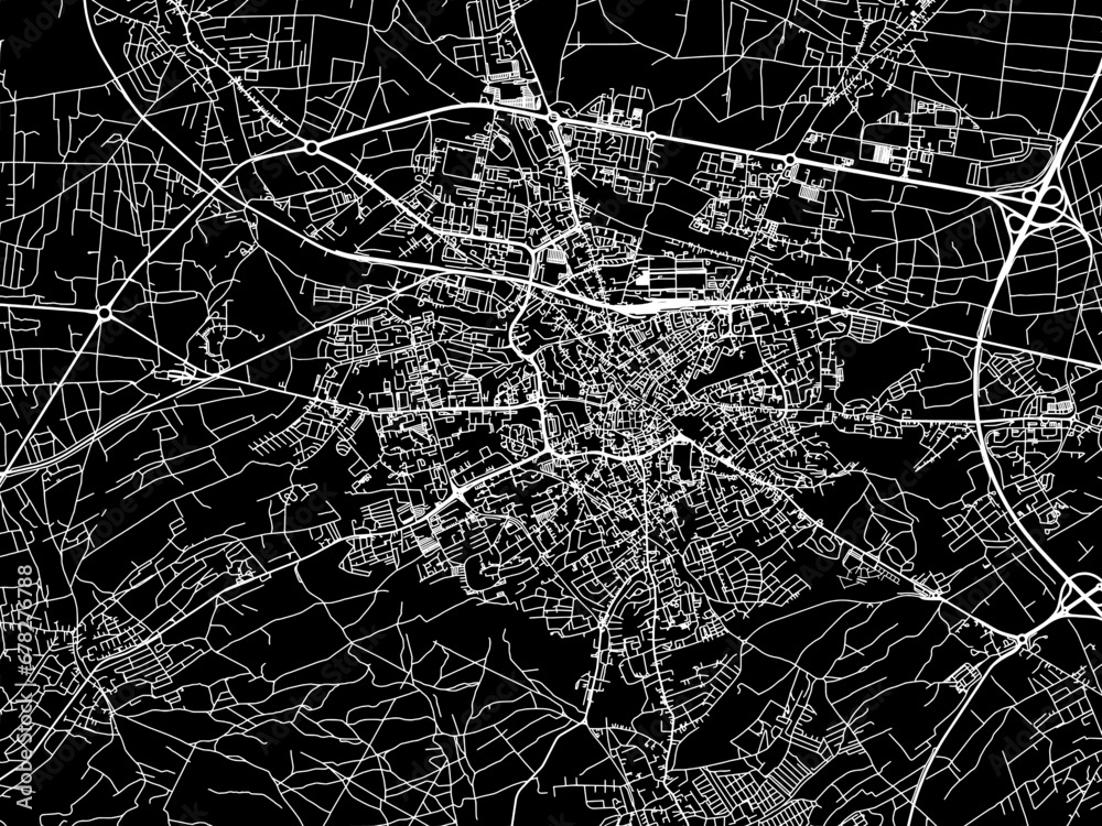 Vector road map of the city of Zielona Gora in Poland with white roads on a black background.