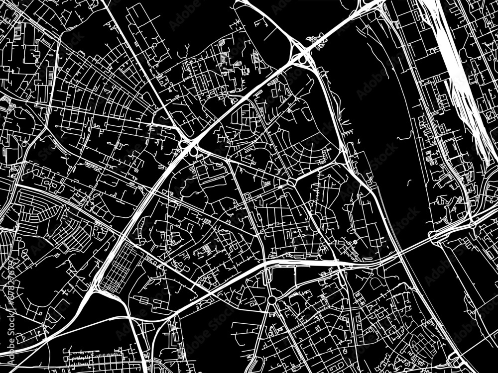 Vector road map of the city of Zoliborz in Poland with white roads on a black background.