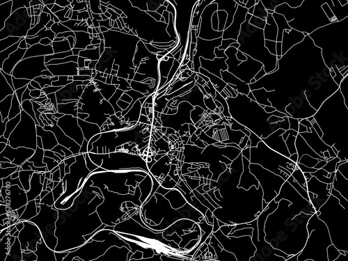 Vector road map of the city of Walbrzych in Poland with white roads on a black background.