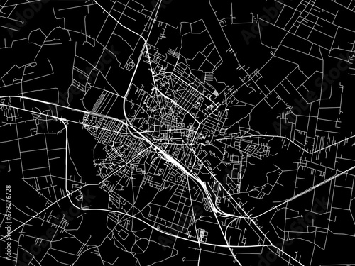 Vector road map of the city of Siedlce in Poland with white roads on a black background.