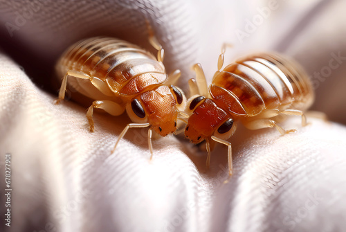 Bedbugs on a white background, macro photography