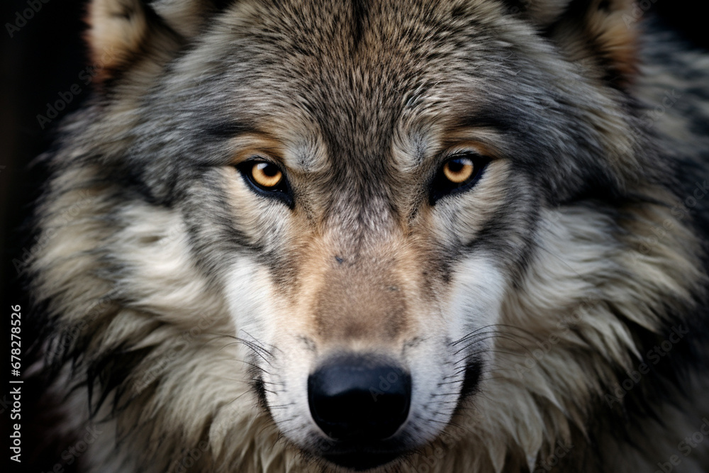 Close-up photo of wolf, scary predator in the forest. Close-up photo of wolf, scary predator in the forest.