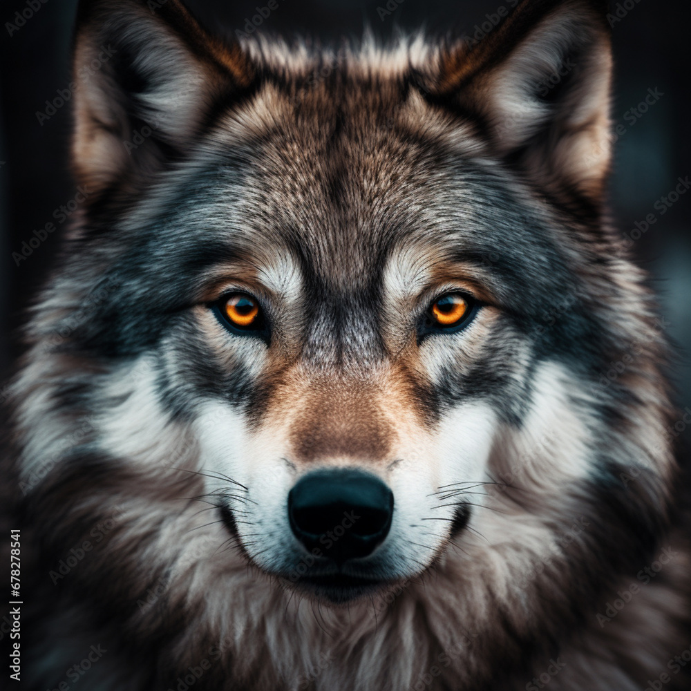 Fototapeta premium Close-up photo of wolf, scary predator in the forest.