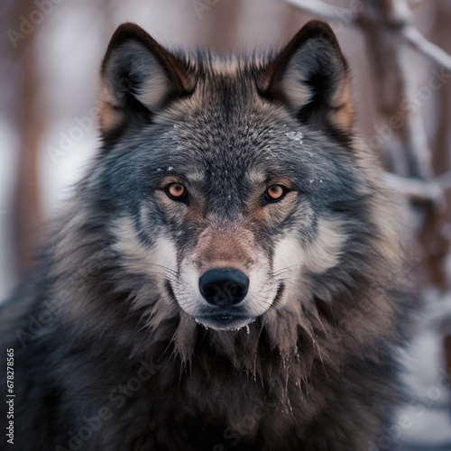 Close-up photo of wolf  scary predator in the forest.
