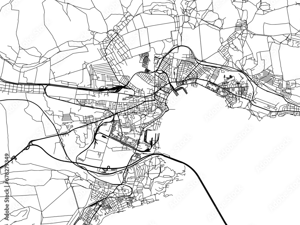 Fototapeta premium Vector road map of the city of Kerch in Ukraine with black roads on a white background.