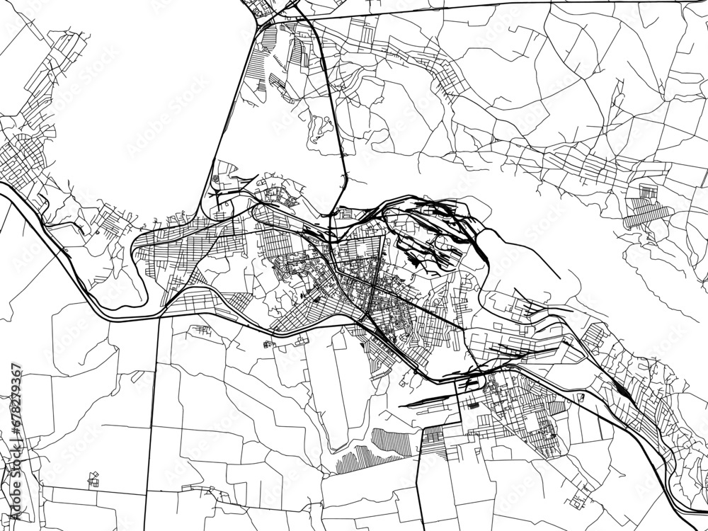 Obraz premium Vector road map of the city of Kamyanske in Ukraine with black roads on a white background.