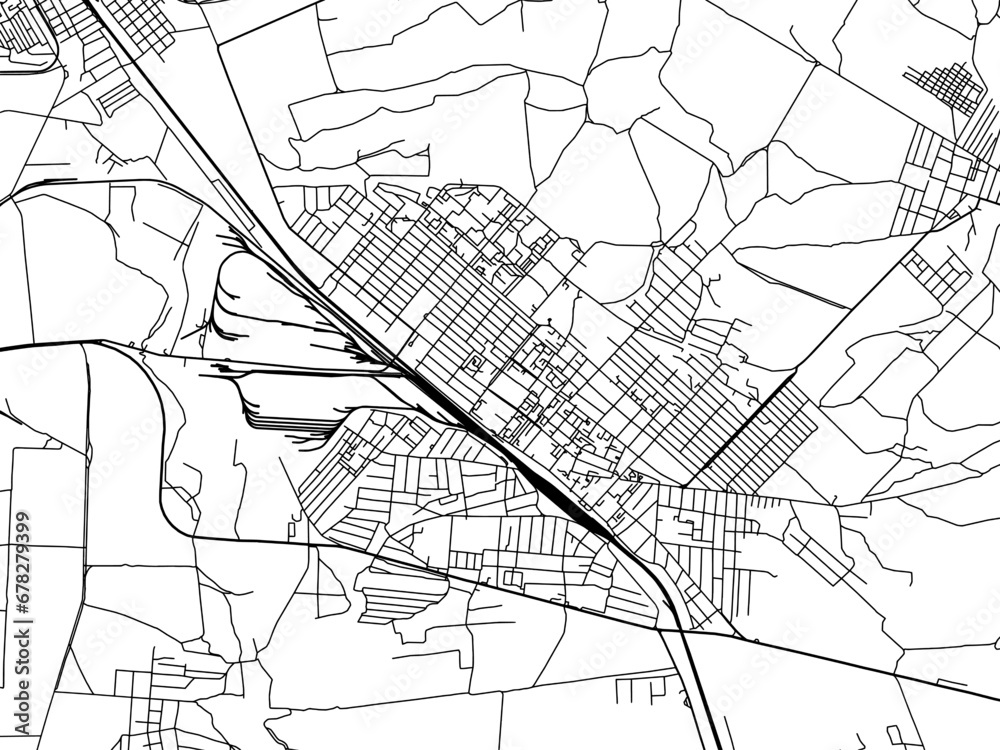 Vector road map of the city of Khartsyzk in Ukraine with black roads on a white background.