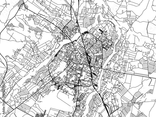 Vector road map of the city of Ivano-Frankivsk in Ukraine with black roads on a white background.