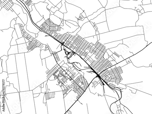 Vector road map of the city of Kostiantynivka in Ukraine with black roads on a white background.
