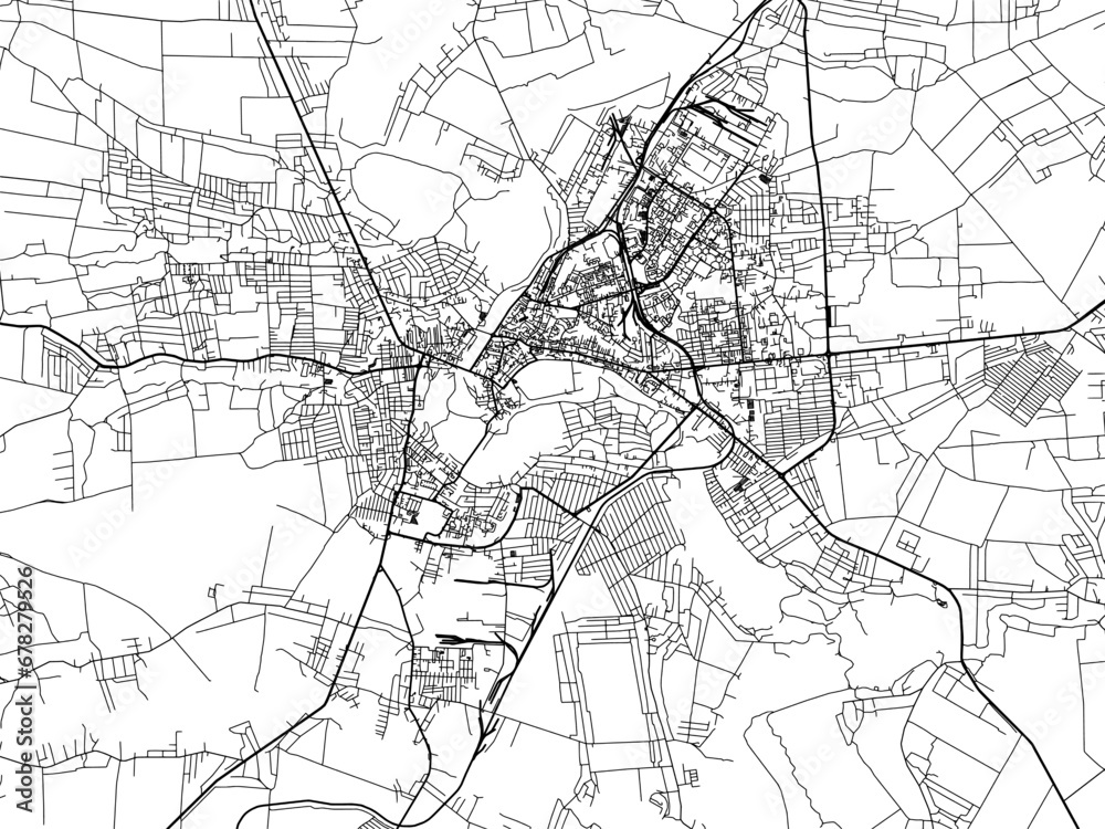 Vector road map of the city of Lutsk in Ukraine with black roads on a white background.