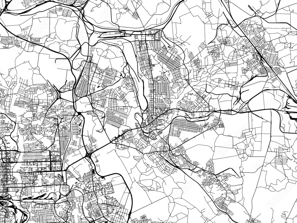 Vector road map of the city of Makiivka in Ukraine with black roads on a white background.