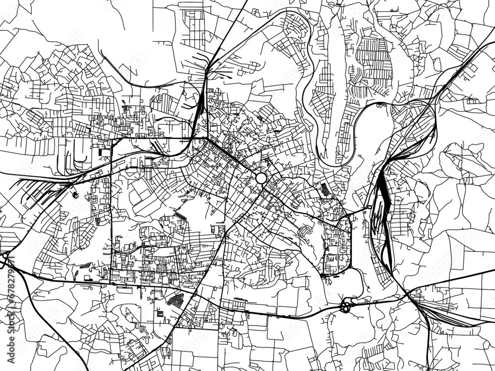 Vector road map of the city of Poltava in Ukraine with black roads on a white background.