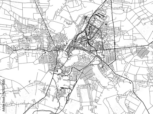 Vector road map of the city of Lutsk in Ukraine with black roads on a white background.